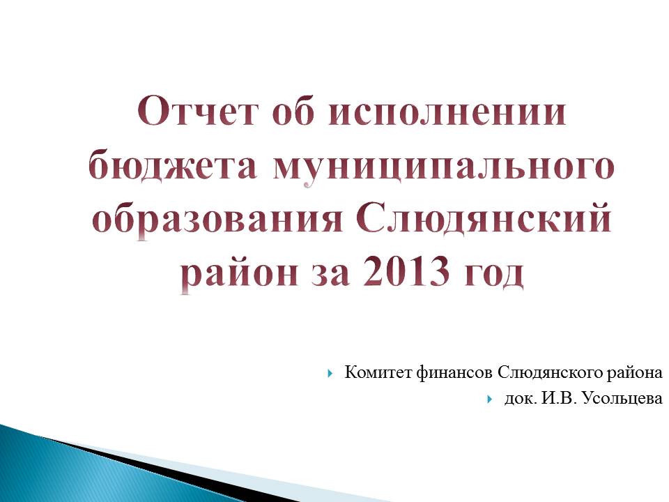 Отчет об исполнении бюджета муниципального образования Слюдянский район за 2013 год